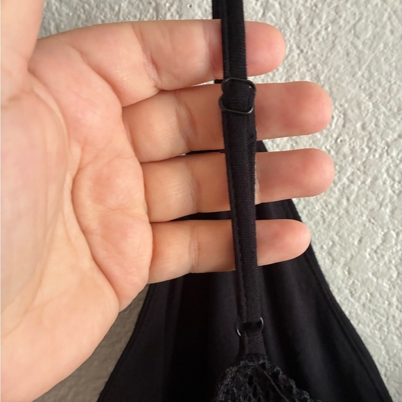 🆕ROMWE Black Contrast Mesh Lace Up Front Split Thigh Cami Dress L🆕 - Picture 9 of 14